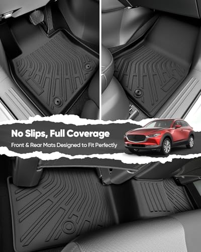 Image of Car Floor Mats for Mazda CX30: 2020 2021 2022 2023 2024 2025 2026 | All Weather Automotive Cargo Liners Full Set Accessories Cutsom Fit for Mazda CX-30 Floor Mats Black Rubber Trunk Mat