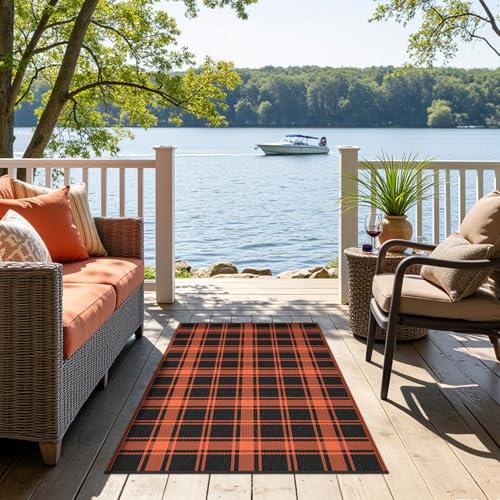 Image of GENIMO Fall Decor Outdoor Rug 3'x5' for Porch, Plastic Door Mat Dark Orange