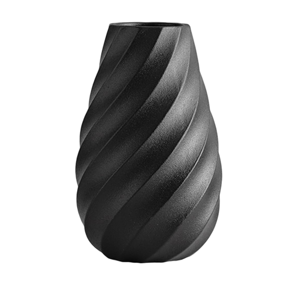 Jarrón de cerámica Negro con diseño Espiral Texturizado, Estilo Moderno Minimalista y nórdico, Ideal para decoración de hogar, salón u Oficina, Pampas, Flores secas o Frescas - 20 cm