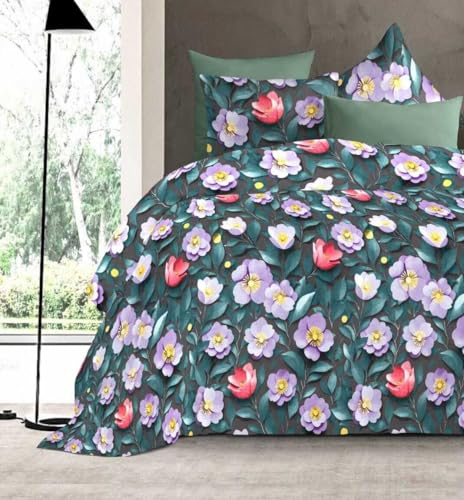 Image of DECOR2ADMIRE 300 TC Premium 7D Print Super King Size Cotton Bedsheet Set with 2 Pillow Covers | Ultra Soft 108 inch x 108 inch | Elegant Floral Designs (Emerald Bloom)