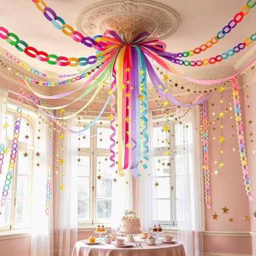 600 Sheets Rainbow Paper Chain Strips Kit, Paper Garland Party Decorations