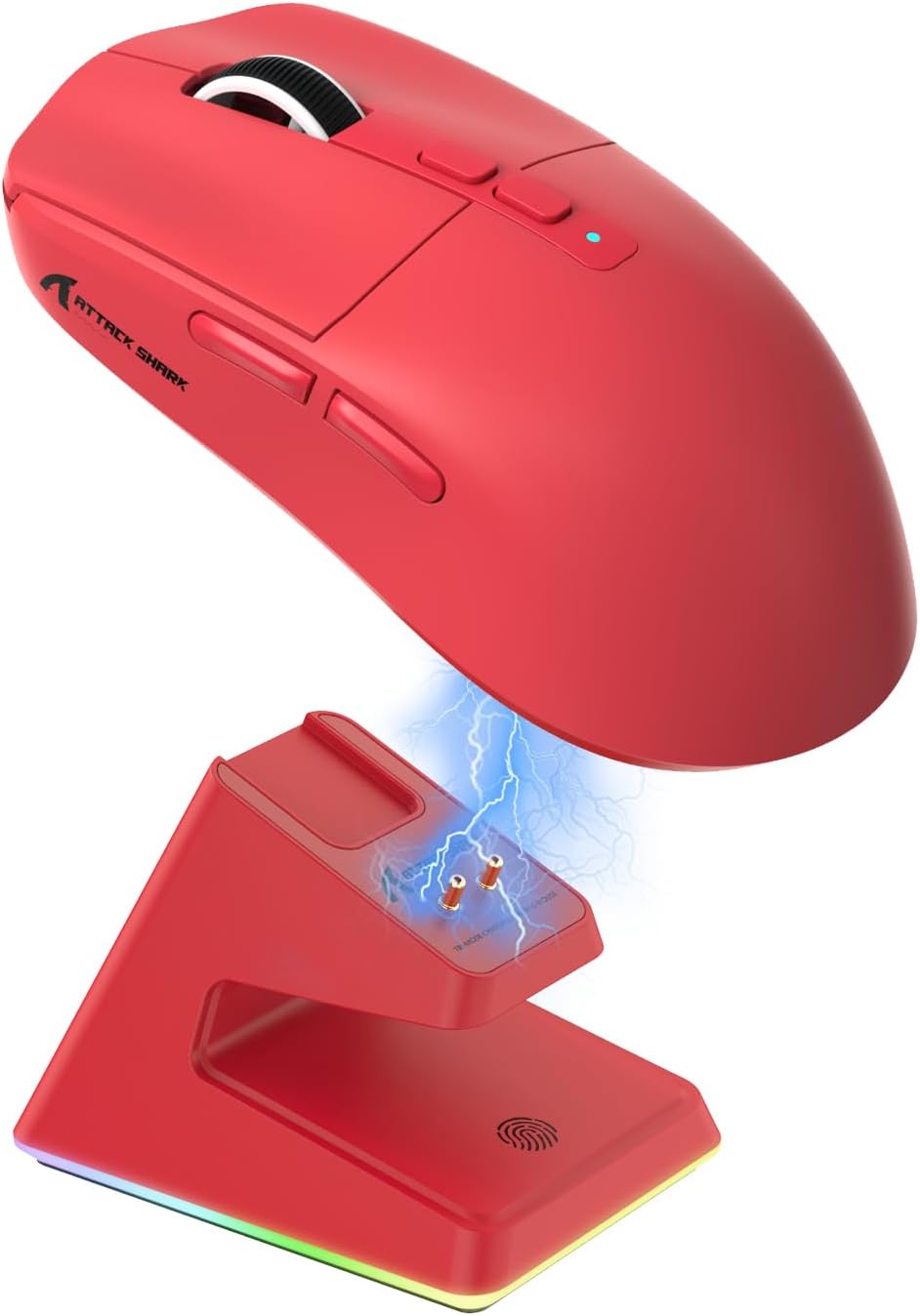 Attack Shark X6 49g Superlight Wireless Gaming Mouse with Magnetic RGB Charging Base, Ultralight Mice PixArt PAW3395 Sensor, 26000DPI, BT/2.4G Wireless/Wired Mouse, 200Hrs Battery for Win/Mac (Red)