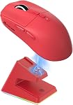 MANBASNAKE X6 49g Souris de jeu sans fil Superlight avec magnétique RGB Station de recharge, BT/2.4GHz Souris sans fil/fil, souris ultra-légère PixArt PAW3395 Capteur, 26000DPI, 200Hrs Batterie pour Win/Mac (Blanc)