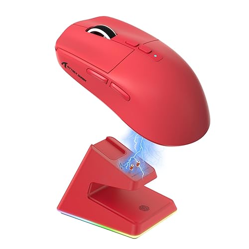 Attack Shark X6 49g Superlight Wireless Gaming Mouse with Magnetic RGB Charging Base, Ultralight Mice PixArt PAW3395 Sensor, 26000DPI, BT/2.4G Wireless/Wired Mouse, 200Hrs Battery for Win/Mac (Red)