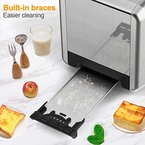 Whall Toaster 2 Slice Stainless Steel Toasters With Bagel, Cancel, Defrost Function, 1.5In Wide Slot, 6 Shade Settings, Removable Crumb Tray, High Lift Lever, For Various Bread Types (850W) #TOP5