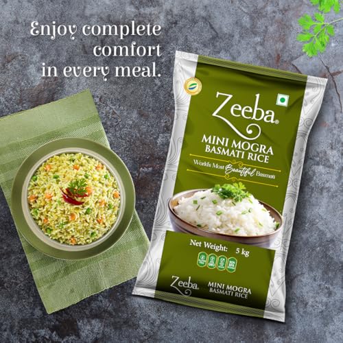 Image of Zeeba Mini Mogra Basmati Rice 5 Kg, Ideal for Khichdi, Kheer & Daily Meals (Cooked length upto 11mm*)
