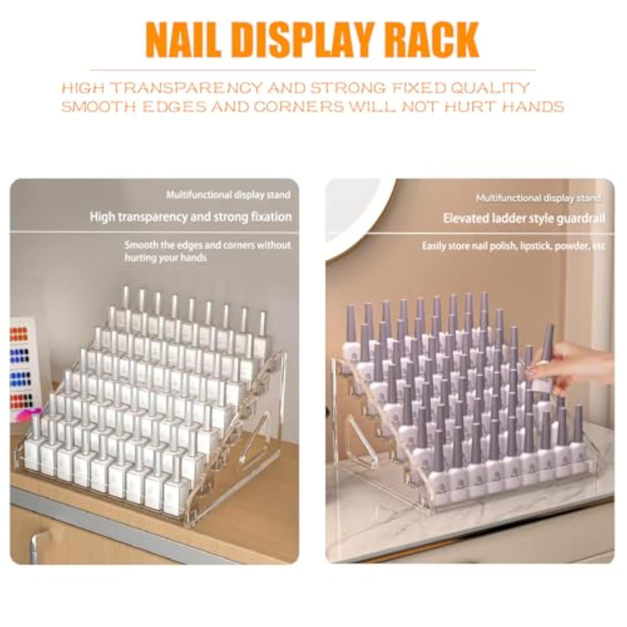Acrylic Nail Polish Organizer Rack, 2 Pcs 7 Tier Holder