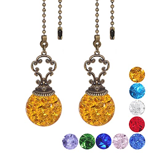 Amber Pull Chain Ceiling Fan Ornaments - 2 Pieces, 30CM Each Chain with Crystal Ice Cracked Ball -  longsheng