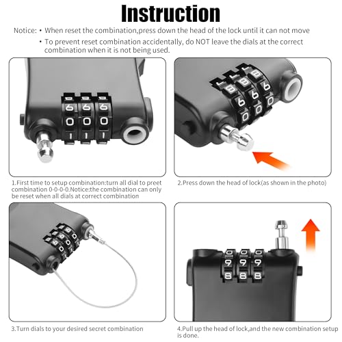 Cadenas à combinaison câble rétractable acier noir haute résistance 99cm