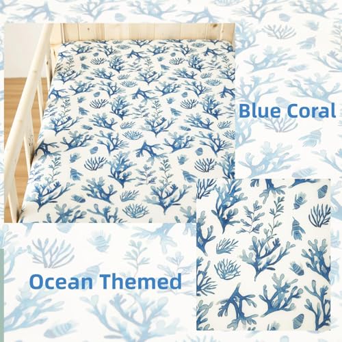 Image of SDIII 2 Pack Ocean Crib Sheets for Boys Girls 52x28 Stretchy Microfiber Jersey Knit Coral Fitted Crib Sheet for Standard Crib and Toddler Mattress