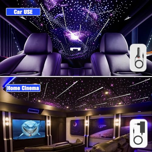 Image of Meteor 20W Twinkle Starlight Headliner Kit, Star Lights for Car with Bluetooth APP /Remote /Music Mode, Fiber Cable 1000pcs*0.03in*13.1ft+Shooting Star kit for Car Roof & Home Decoration