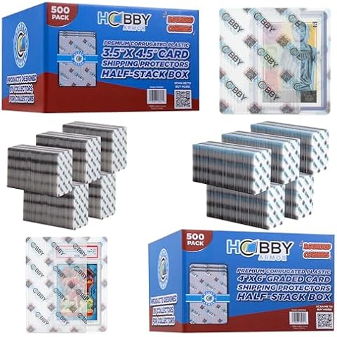 Hobby Armor Premium Plastic Bundle - Trading Card Shipping Protectors 3.5" x 4.5" and Graded Trading Card Shipping Protector 4" x 6" - 500 Pack of Each - Translucent Trading Card Shipping Supplies Cover