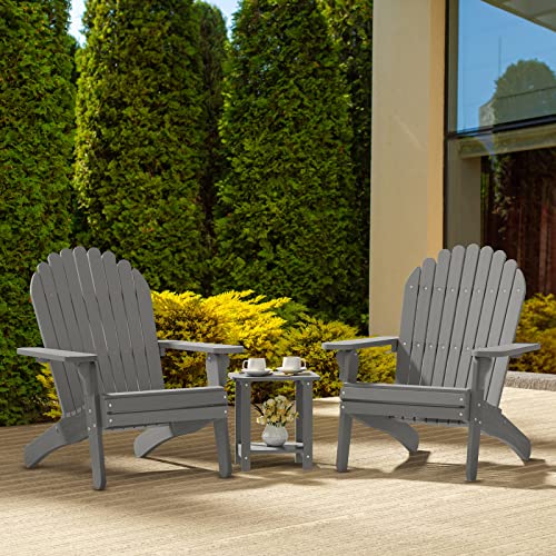 Dwvo Deluxe Oversized Adirondack Chair, Weather Resistant Poly Resin Fire Pits Chair, Wood Grain Polystyrene Outdoor Chairs For Patio Pool Deck Lawn And Garden, Gray #TOP7