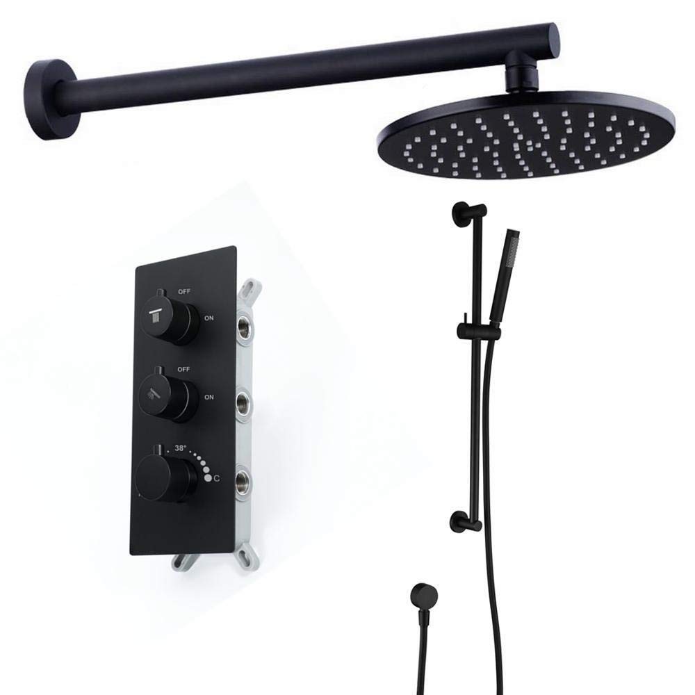 OZBMA shower set hand held concealed thermostatic head black rain system faucet durable