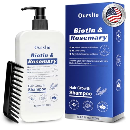 Hair Growth Shampoo with Biotin and Rosemary, Routine Shampoo for Hair Loss and Thinning, Natural Thickening Formula with Argan Oil, Tea Tree Oil and Caffeine, Sulfate Free with Comb, 10.82 FL