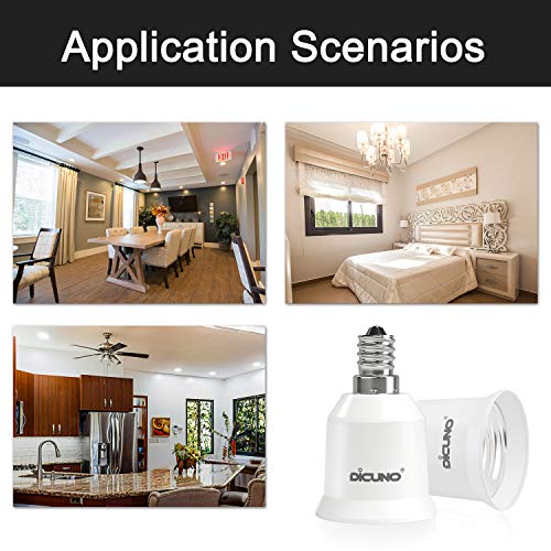 Dicuno E12 To E26 Adapter, Candelabra E12 Socket To Medium (Standard) E26 Socket Converter, Led Light Bulb Converter, Max Wattage 200W, 200℃ Heat Resistant (10-Pack) #TOP5