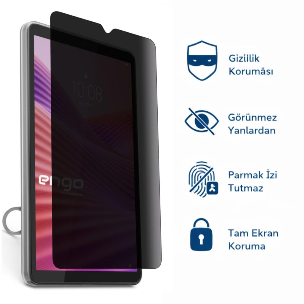 Engo Lenovo Tab One Tb305xu 8.7 İnç İle Uyumlu Hayalet Ekran Koruyucu, Yandan Görünmeyen Anti-Spy Gizlilik (Privacy) Koruması, 9h Temperli Nano Kırılmaz Esnek Cam, Parlama Ve Parmak İzi Önleyici