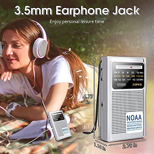 Greadio GR239 Noaa Weather Radio, Am/Fm Battery Operated Transistor Portable Radio thumb #3