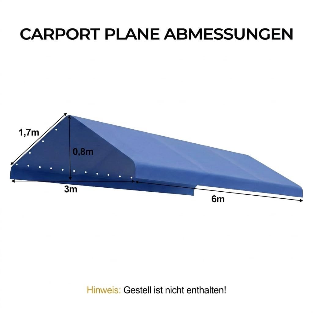 COWVIE 3 x 6 m Carport-Überdachung Ersatzplane, mit 46 Langen Kugelspanngummis, wasserdichte Garage-/Zelt-Überdachungsplane, nur die obere Abdeckung