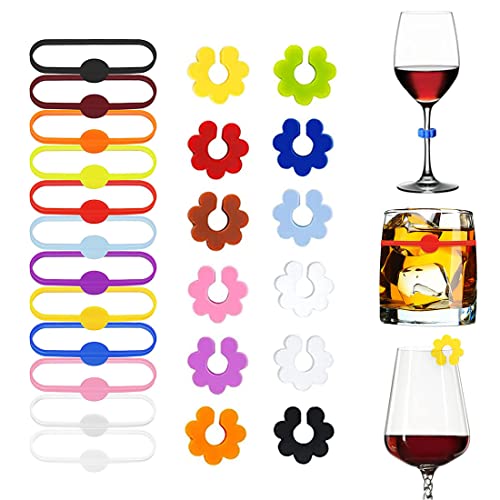 CJMUQHEHH Set di 24 pennarelli riutilizzabili in silicone, per bicchieri, bicchieri da vino, decorazioni per feste