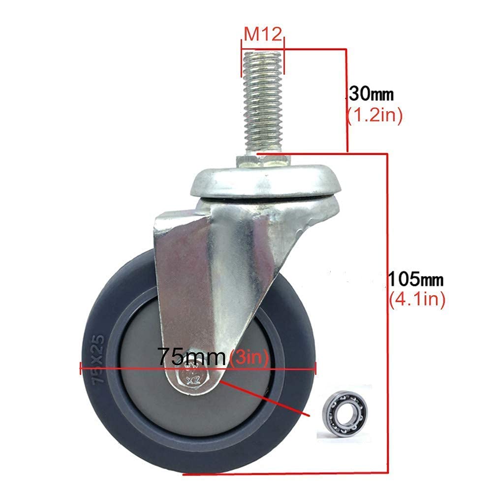 Kółka M8 Stem Kółka obrotowe Kółka z tworzywa sztucznego 2 cale 50 mm Kółko do mebli, Kółko obrotowe do wózka, Łóżeczko dziecięce i krzesło, Długość trzpienia 38 mm, Pojemność 30 kg, Zestaw 4 sztuk, (