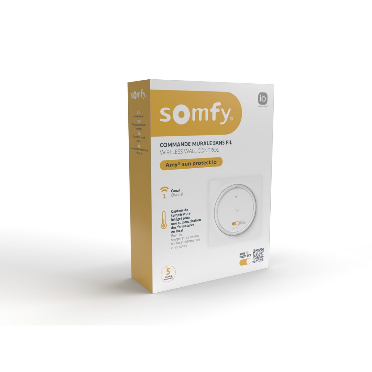 somfy 1871600 - Télécommande émetteur Amy Sun Protect io - Pour contrôler vos protections solaires motorisées io - Avec Capteur de Température - Compatible Tahoma Switch