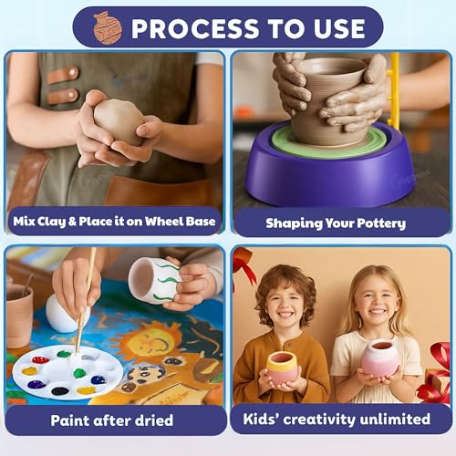 Image of GRAPHENE Kids Pottery Wheel Kit Battery Operated Pottery Making Machine Painting Kit Clay Moulding Playset for Beginners Modeling Sculpting Clay Tools Arts & Crafts Pot Maker for Kids Boys Girls 8-12
