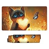 マウスパッド 大型 800 x 400 x 3mm ゲーミングマウスパッド 防水 デスクマット 滑り止めゴム底 おしゃれ キーボードパッド 快適操作性 ゴム底 洗える 耐洗い表面 耐久性 超高密度繊維 仕事 ゲーム オフィス ホーム用 男性用デスクトップアクセサリー （猫のハート) o-538