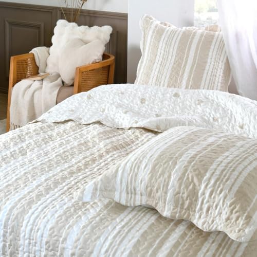 Lovely Casa Couvre lit boutis réversible avec 2 taies d'oreiller 65x65cm