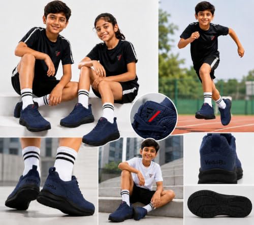 Image of Unisex Kids Sports Shoes | Lightweight Lace-Up Sneakers | Breathable Mesh Upper | Cushioned Sole | Comfortable Walking Running Casual Shoes for Boys & Girls