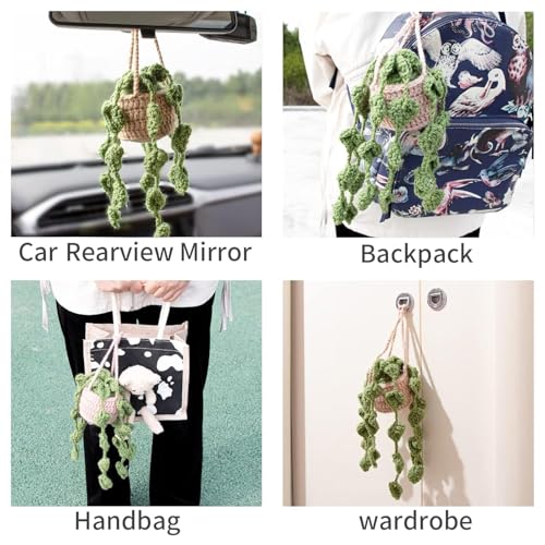 Image of VRB Dec 1 Pcs Crochet Flower for car Dashboard Decoration Items,Car Hanging Crochet Flower,Sunflower Decoration for Car,Car Mirror Hanging Accessories, (Hanging Plants Crochet - 1 Pcs)