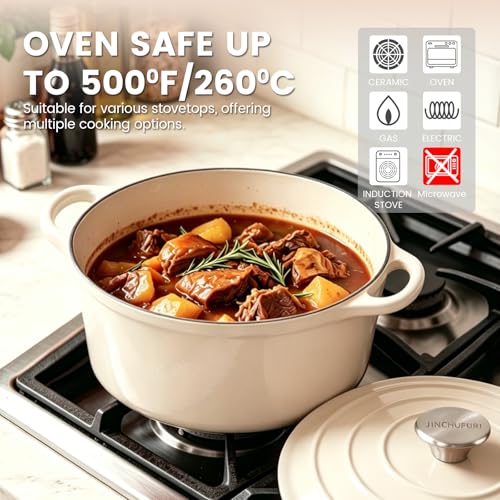 5 Qt Enameled Cast Iron Dutch Oven with Lid, Cream - Image 5