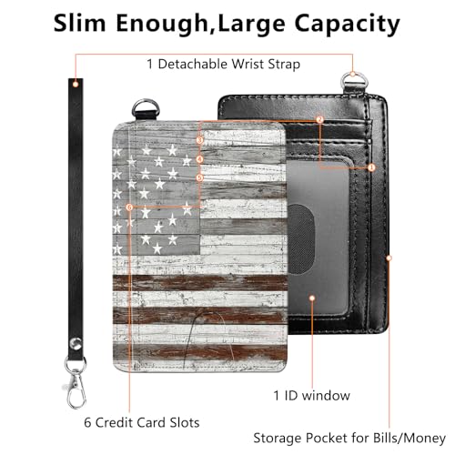 Slim Minimalist Wallet for Men Women Small Credit Card Holder Wallet Front Pocket RFID Blocking Wallets Travel Thin Card Case with ID Window Card Organizer & Wristlet,Retro Wood Old USA Flag4