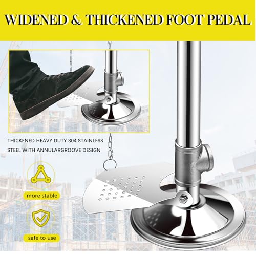 Image of Yaocom 2 Pcs Eye Wash Station Stand up Emergency Pedestal Mounted Eyewash Station Adjustable Water Flow Hands Free Operation Stainless Steel Floor Mount Eyewash with Dual Spray Head and Pedal (Silver)