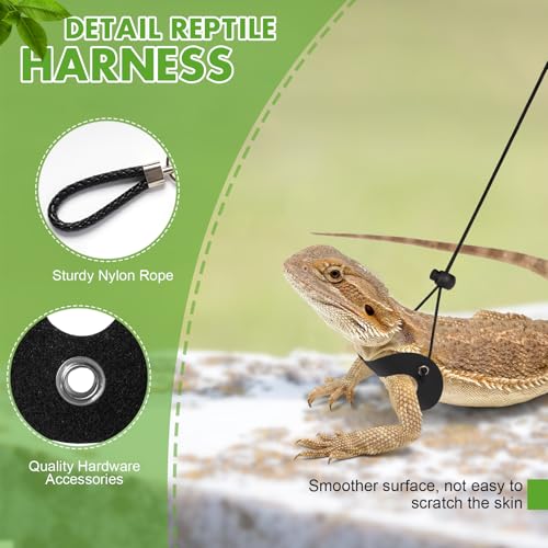 Image of Bearded Dragon Leash and Harness Set(S /M /L), 7.2 FT Nylon Leash with Rotating Hook Soft Leather Harness Lizard Tank Accessories for Outdoor Adventures