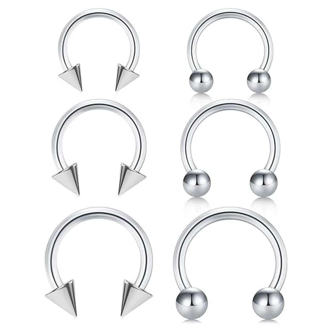 BZKSER 6pcs 16G Acero Inoxidable Herradura Nariz Aro Anillos- Ceja Labio Oreja Anillos Tragus Pendientes Septum Piercing Oreja Helix Cartilago Cartilago Piercing