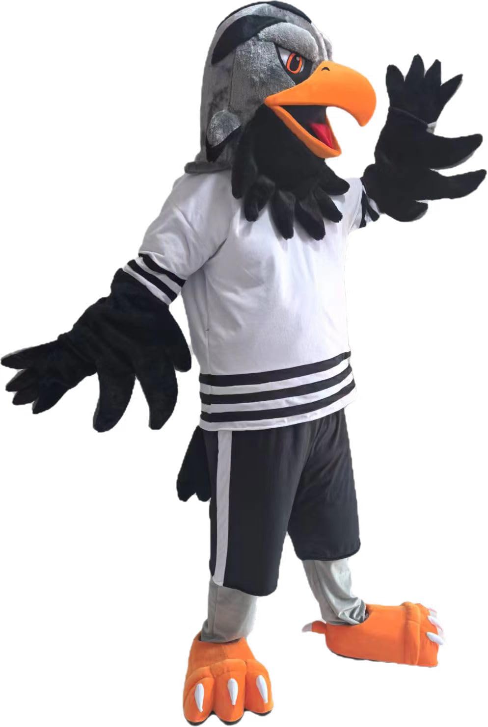 Gray Eagle Hawk Mascot Costume for Adults Men Women in White-T with Built-in Fan Inside the Head