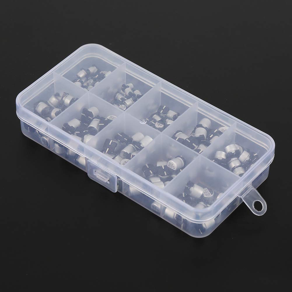 Kit de 200 condensadores electrolíticos SMD, 10 valores de 1 uF a 470 uF, de 10 V a 50 V, diversos condensadores electrolíticos de aluminio con caja de almacenamiento para