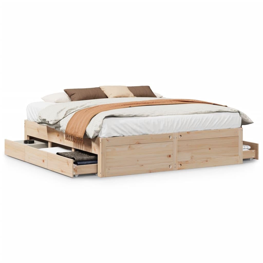 Furniture Item Home Bettgestell ohne Matratze mit Schubladen 180x200 cm Super King Massivholz Kiefer Möbel