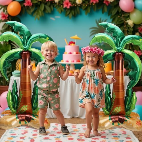Image of OOTSR 2Pcs Palm Tree Balloons, 46inch Inflatable Foil Balloons for Summer Beach Tropical Hawaiian Luau Kids Adults Birthday Party Decoration