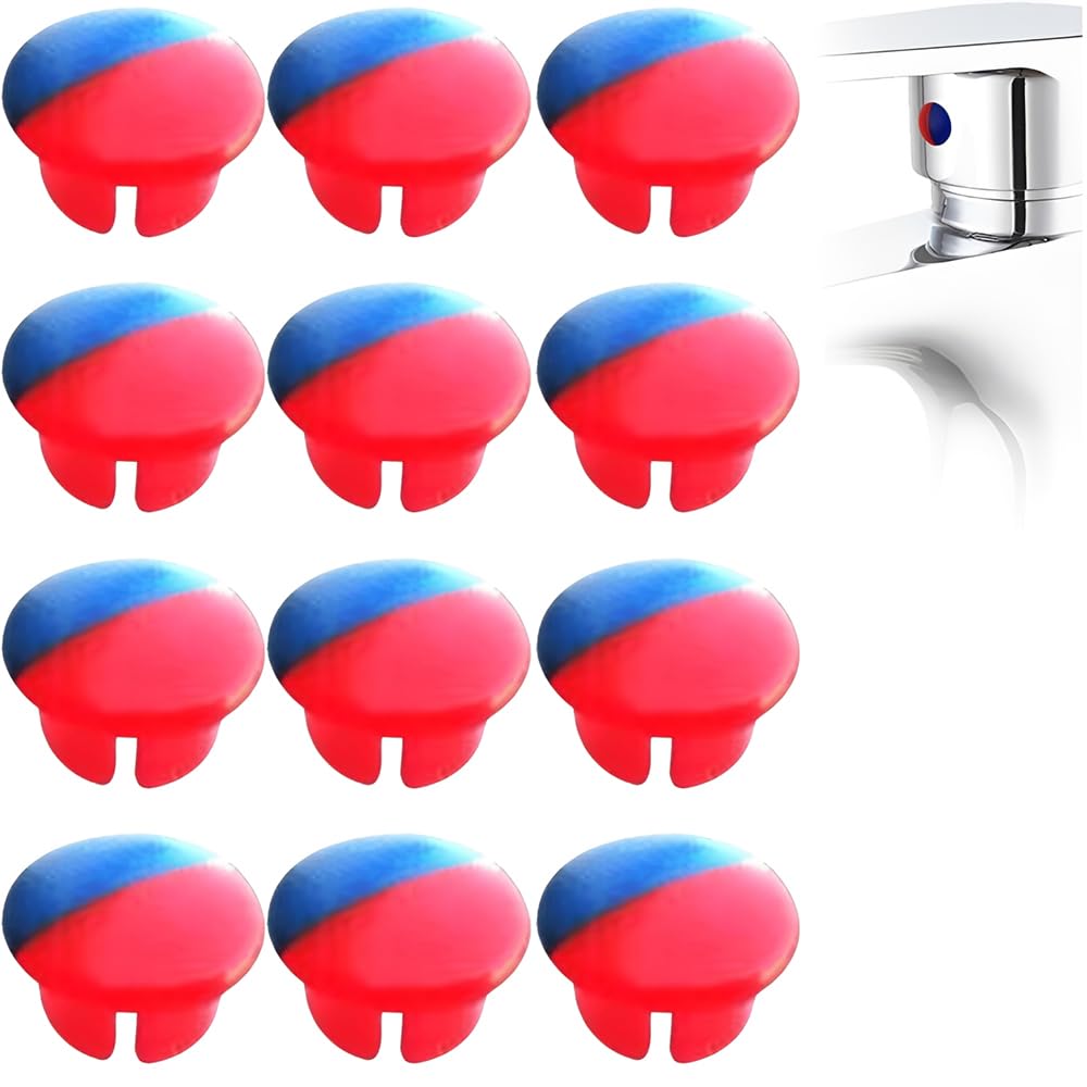 12 Pcs Hot and Cold Water Faucet Indicator Tap Insert Index Buttons Parts for 6.8mm Holes Red Blue Temperature Caps Accessories Kitchen Bathroom (Red Blue, 6 * 9mm) - 1