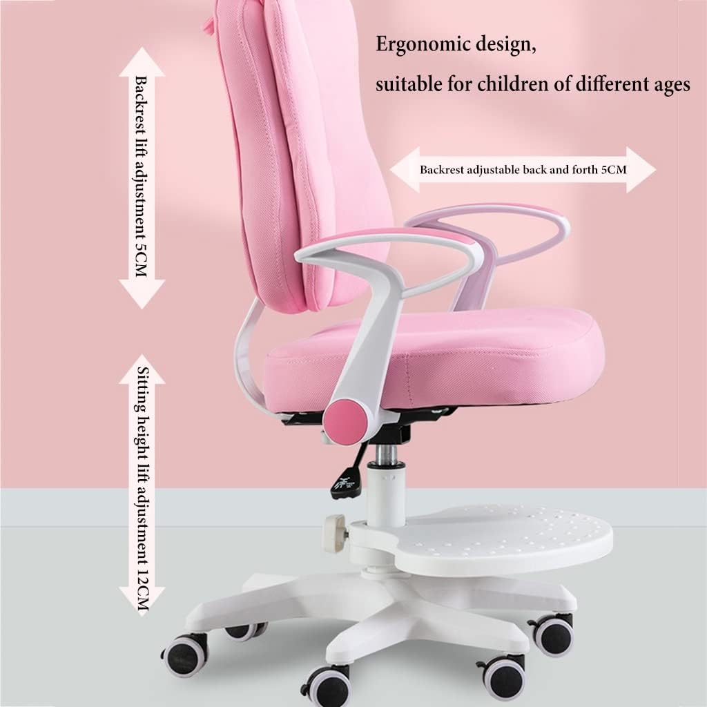 GIZNXBA Kids Desk Chair with Arms, Adjustable Children Study Chair, Home Kids Task Chair, Child Computer Desk Chair with Lift Backrest, Children's Swivel Reading Chair (Color : /Pink)
