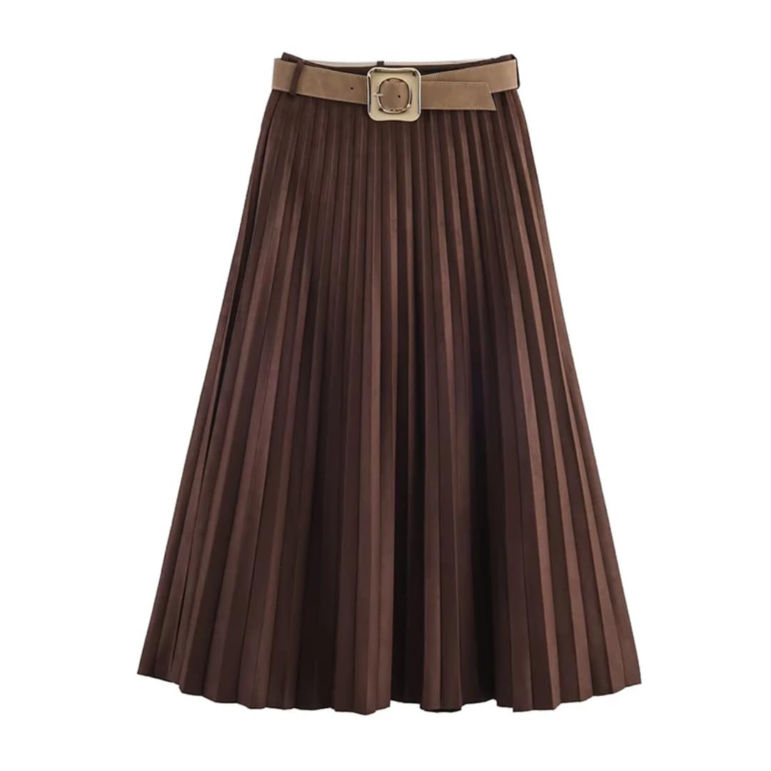 Eleganti con Cintura, gonne Lunghe per Donna, Midi plissettate, con Senso di Pendenza, gonne dal Temperamento Midi Femminile