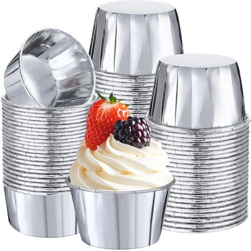 Image of 50 Pack Silver Cupcake Liners Bulk Disposable Foil Muffin Cup