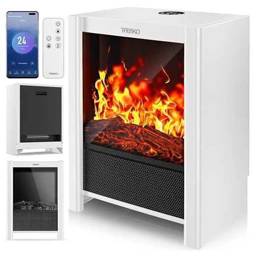 TRESKO Chimenea eléctrica Calefacción 2000 W, Smart Home WiFi App & Mando | Estufa eléctrica con Efecto Llama LED y Pantalla LCD | Chimenea eléctrica con termostato | Calefacción por ventilado