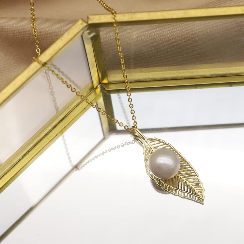 LOKILOKI Collar De Perlas De Agua Dulce Naturales De Plata De Ley con Hojas Huecas Joyería Exquisita De Moda De Cumpleaños para Mujer