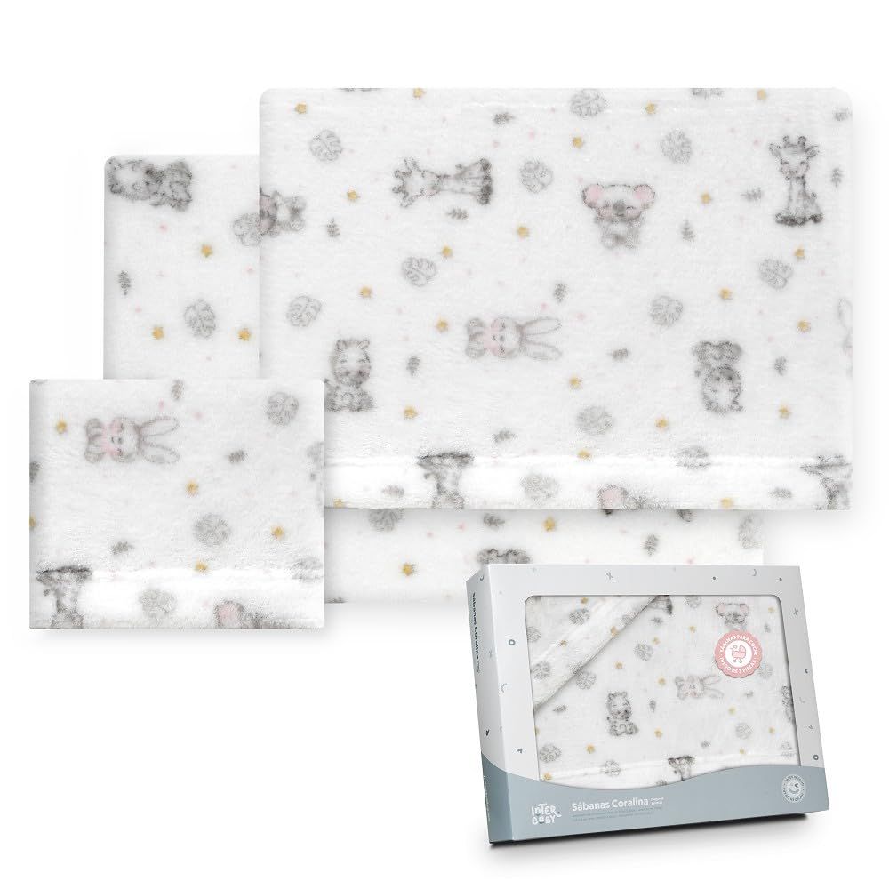 Interbaby - Set of sheets for pram 40 x 80 cm, baby - coral fabric winter sheets - Koala model - includes fitted sheet + top sheet + pillow case