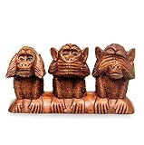 Wood statuette, 'Three Wise Monkeys' - Wood Sculpture from Indonesia