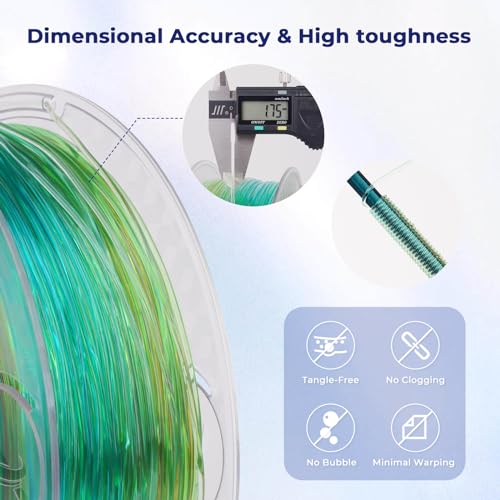 Image of AMOLEN TPU 3D Printer Filament, Transparent Multicolor Rainbow TPU 1.75mm, Color Change Flexible Soft TPU 3D Printing Filament Supports High Speed, 1kg Spool(2.2lbs), Blue Green Orange