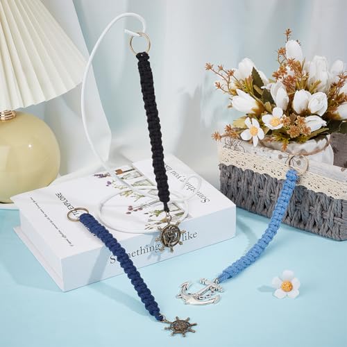 DELORIGIN 3 Styles Handmade Cotton Bell Rope, Nautical Ships Bell with Brass Open Jump Rings, Blue - Image 4